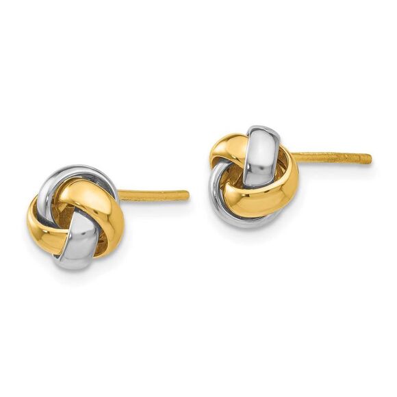 8mm Polished Love Knot Earrings in 14k Two Tone Gold - Picture 2 of 5